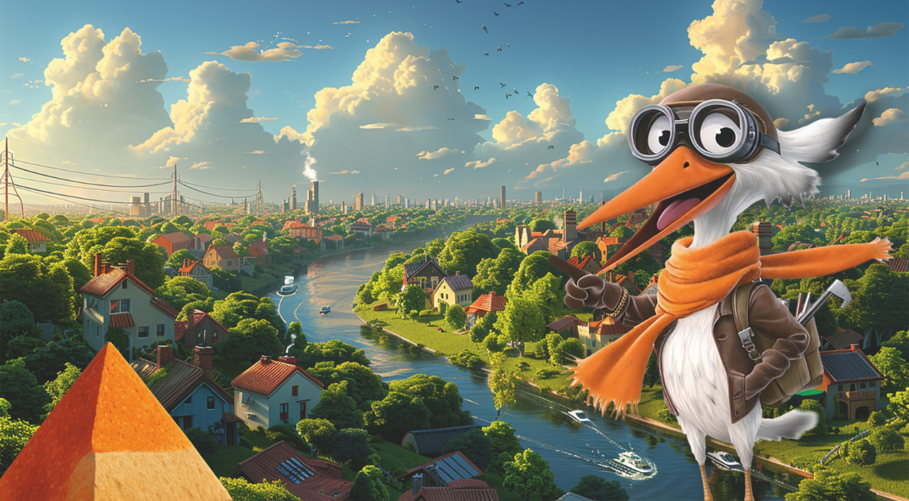 Flux & Pyria mit Stadt im Hintergrund